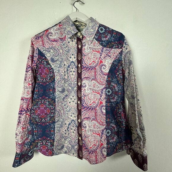 Vintage Dover Saddlery Womens Paisley Patchwork Button-Up Shirt Medium Blue/Pink - Picture 1 of 8